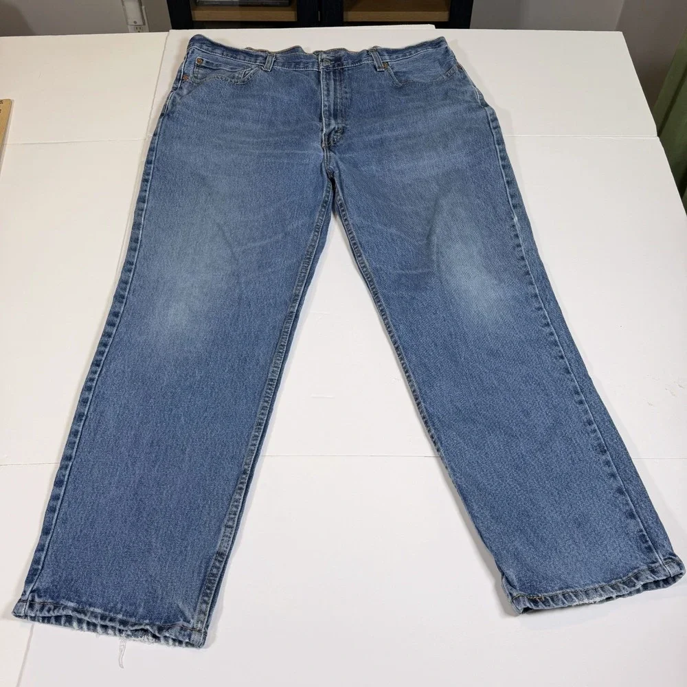 Levi's 550 Men 40x30 Blue Denim Whiskered Red Tab Low Waist Stretch Straight Leg